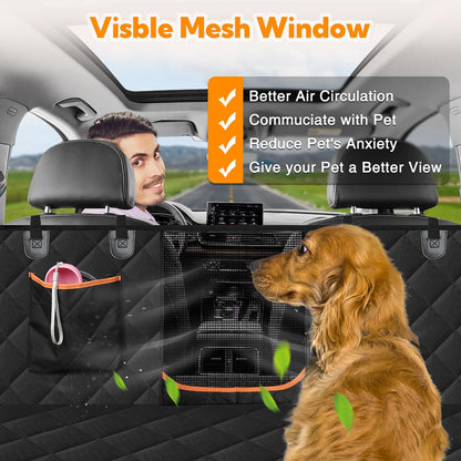 Premium Waterproof Dog Car Seat Cover for Back Seat - Heavy Duty Hammock with Mesh Window, Anti-Scratch and Nonslip Protector for Cars, Trucks, and SUVs