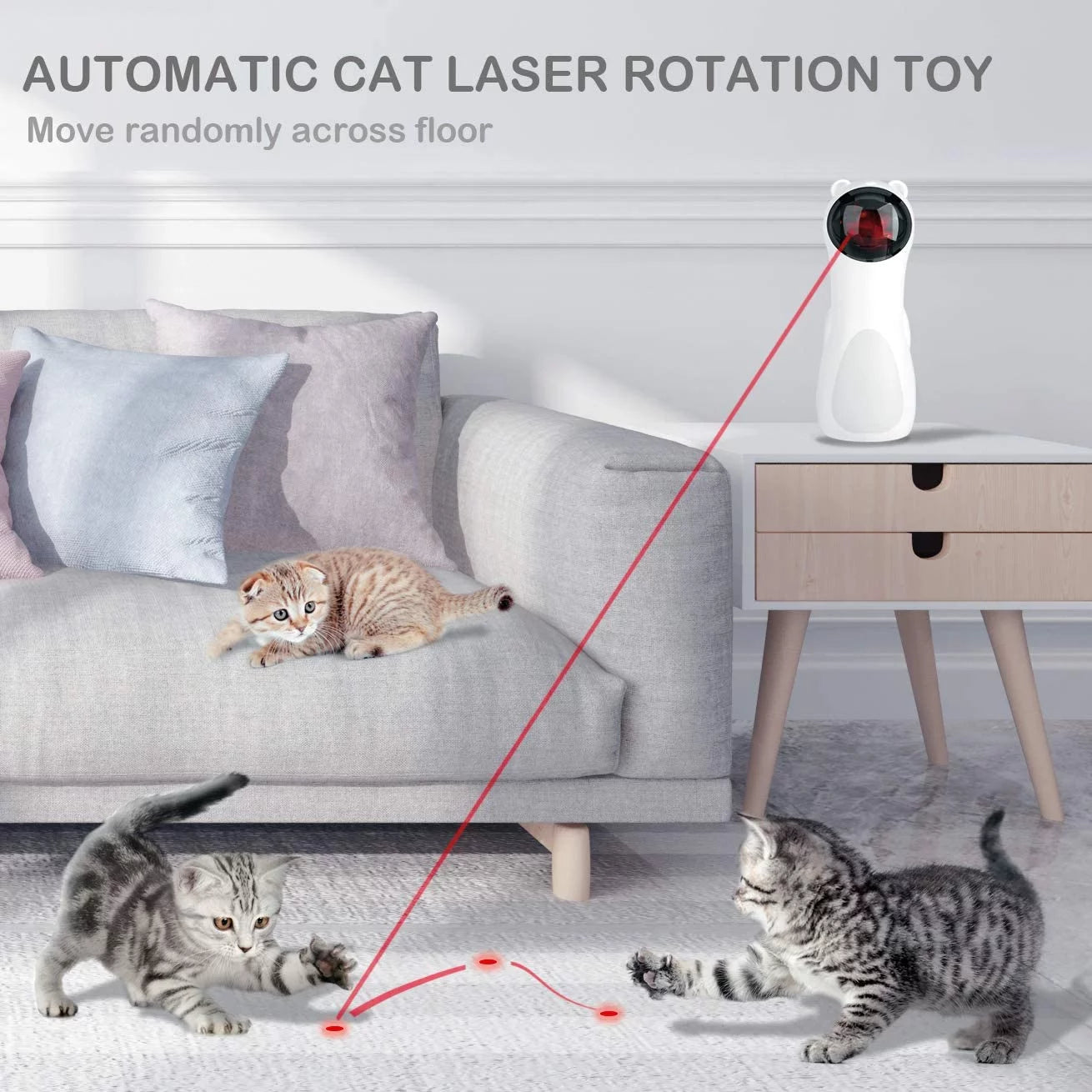 Automatic Interactive Cat Laser Toy with USB Charging and Battery Power - 5 Random Light Patterns with Adjustable Speed