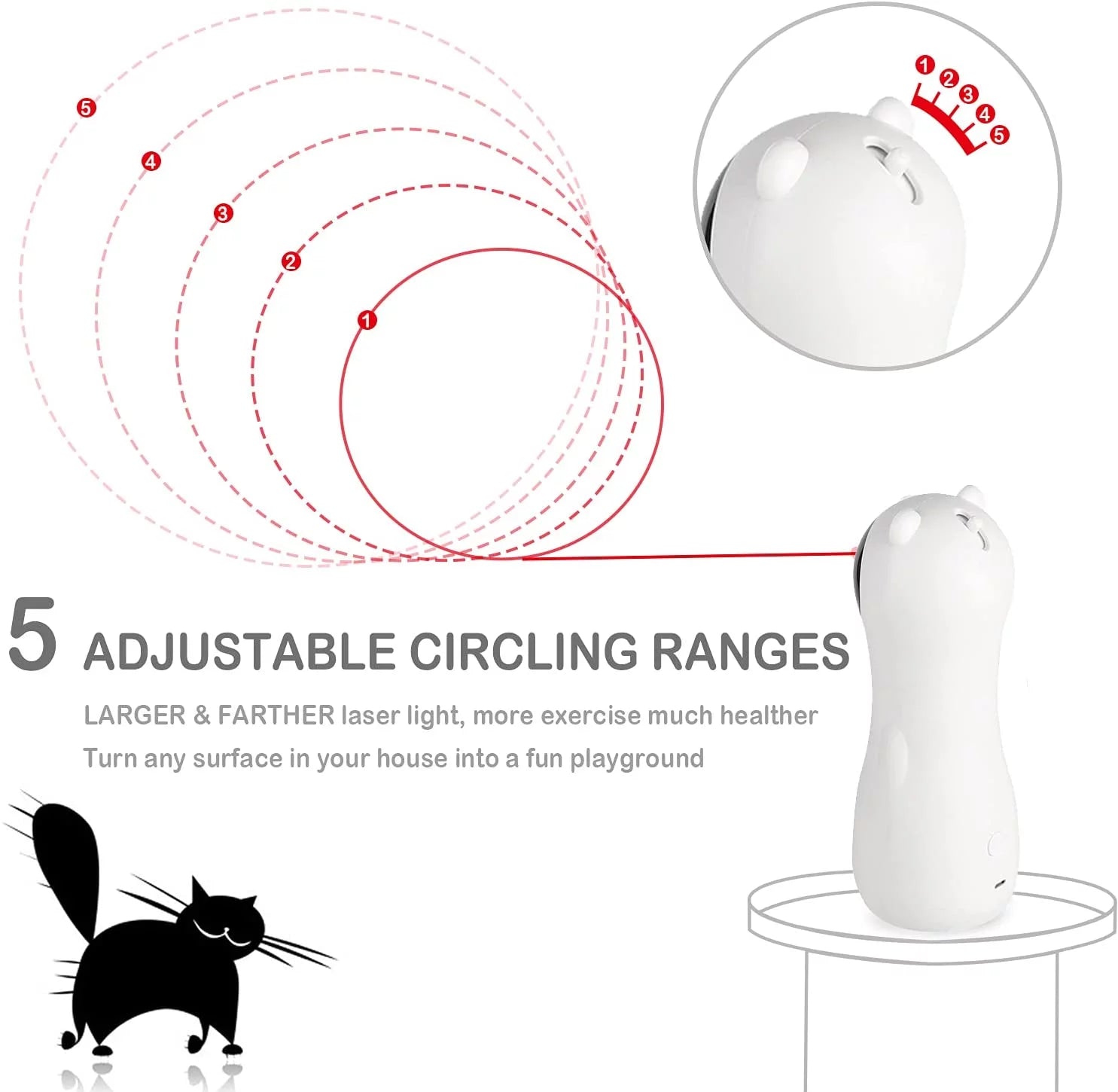 Automatic Interactive Cat Laser Toy with USB Charging and Battery Power - 5 Random Light Patterns with Adjustable Speed