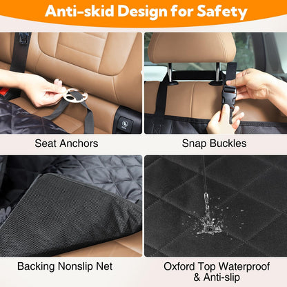 Premium Waterproof Dog Car Seat Cover for Back Seat - Heavy Duty Hammock with Mesh Window, Anti-Scratch and Nonslip Protector for Cars, Trucks, and SUVs